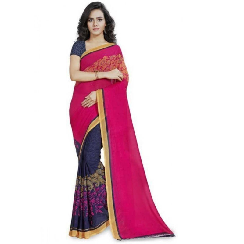 Mayawye Women's Faux Georgette Printed Saree With Unstitched Blouse 5.5Mtr (Pink)