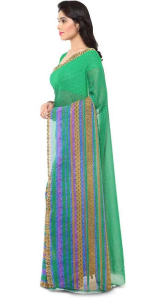 Mayawye Women's Faux Georgette Printed Saree With Unstitched Blouse 5.5Mtr (Green)