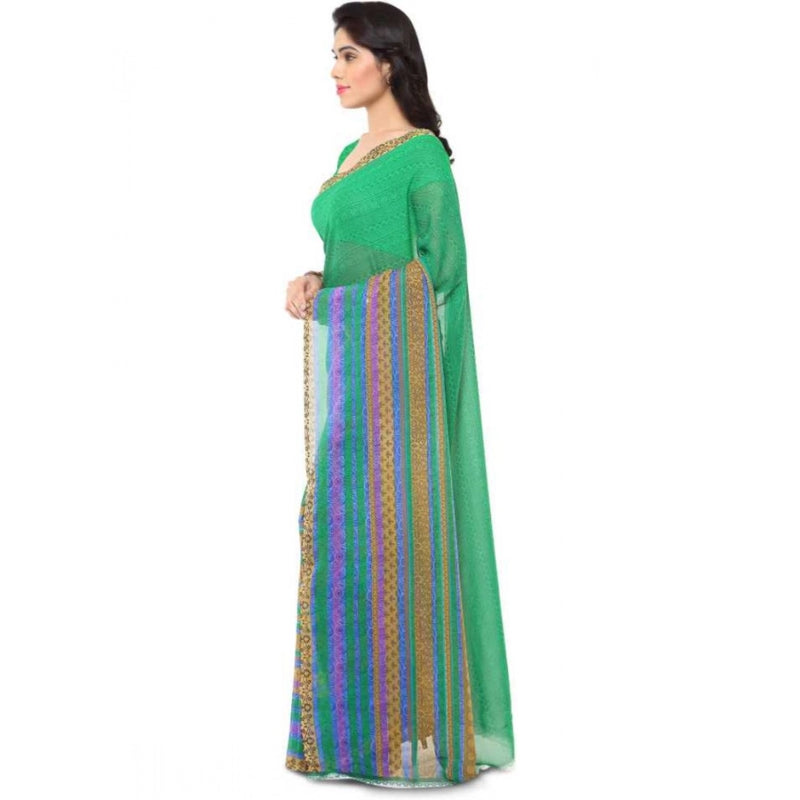 Mayawye Women's Faux Georgette Printed Saree With Unstitched Blouse 5.5Mtr (Green)