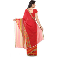 Mayawye Women's Faux Georgette Printed Saree With Unstitched Blouse 5.5Mtr (Red)