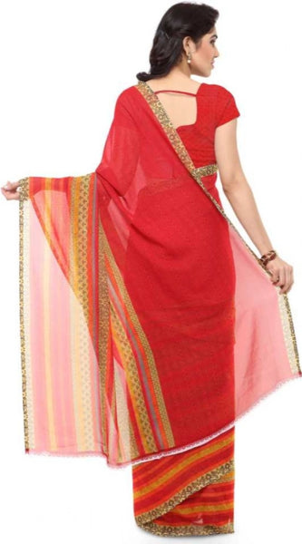 Mayawye Women's Faux Georgette Printed Saree With Unstitched Blouse 5.5Mtr (Red)