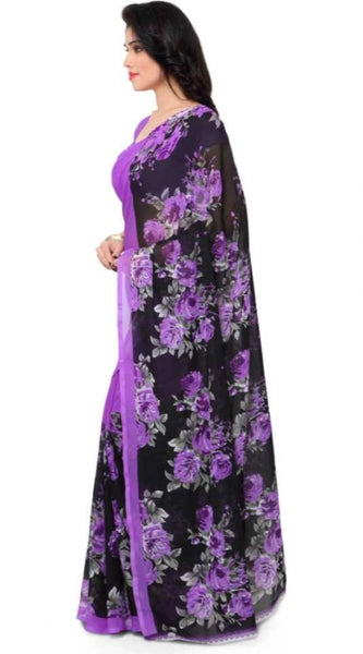 Mayawye Women's Faux Georgette Printed Saree With Unstitched Blouse 5.5Mtr (Purple)