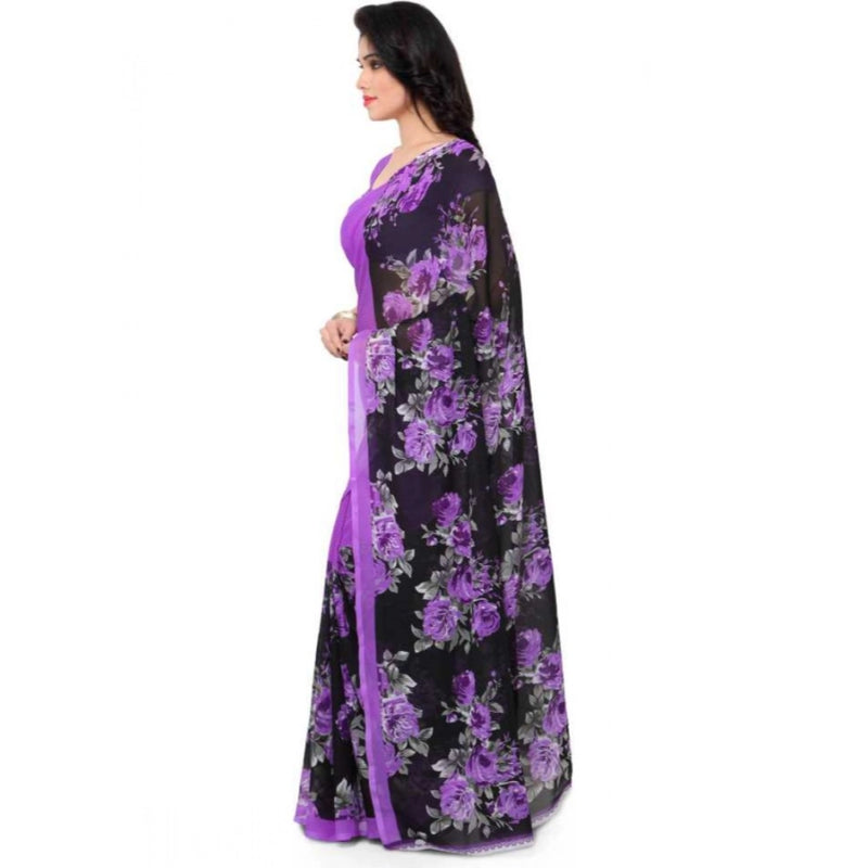 Mayawye Women's Faux Georgette Printed Saree With Unstitched Blouse 5.5Mtr (Purple)