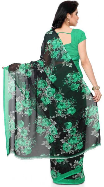 Mayawye Women's Faux Georgette Printed Saree With Unstitched Blouse 5.5Mtr (Green)