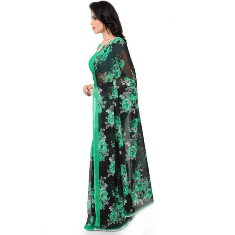 Mayawye Women's Faux Georgette Printed Saree With Unstitched Blouse 5.5Mtr (Green)
