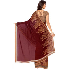 Mayawye Women's Faux Georgette Printed Saree With Unstitched Blouse 5.5Mtr (Red)