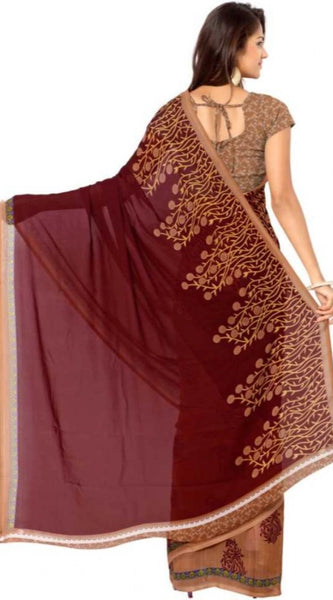Mayawye Women's Faux Georgette Printed Saree With Unstitched Blouse 5.5Mtr (Red)