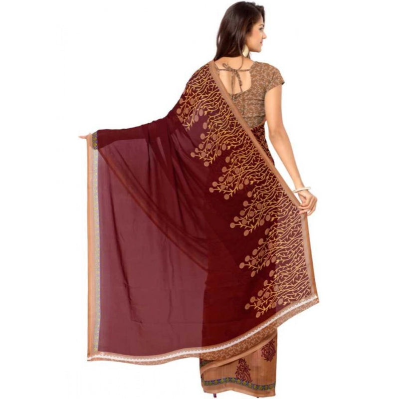 Mayawye Women's Faux Georgette Printed Saree With Unstitched Blouse 5.5Mtr (Red)