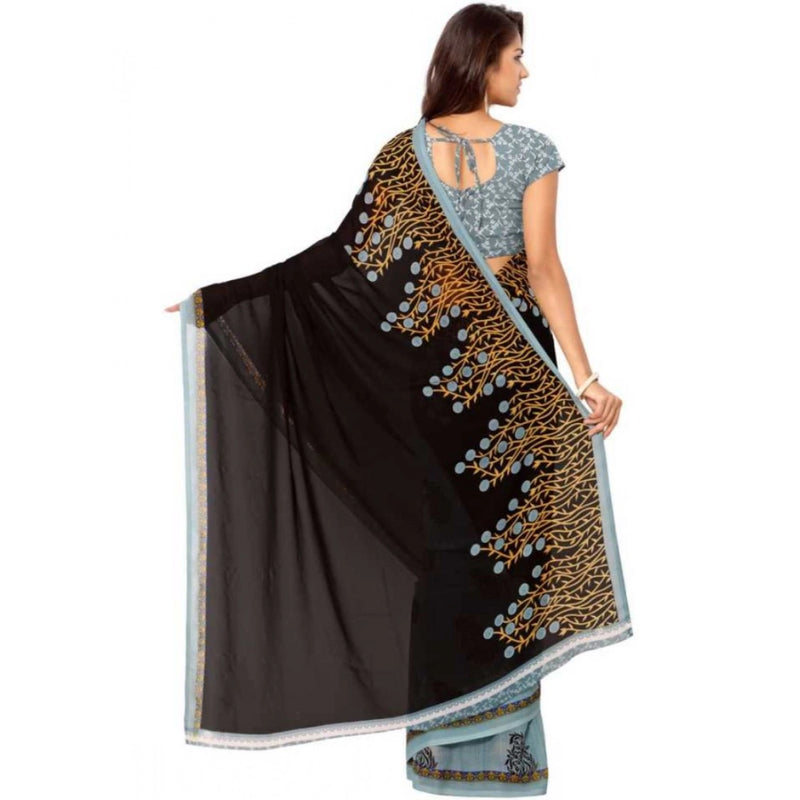 Mayawye Women's Faux Georgette Printed Saree With Unstitched Blouse 5.5Mtr (Brown)