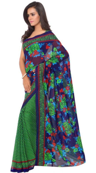 Mayawye Women's Faux Georgette Printed Saree With Unstitched Blouse 5.5Mtr (Green)