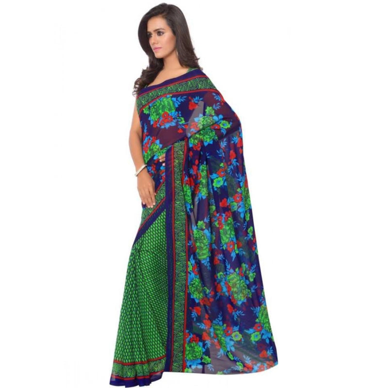 Mayawye Women's Faux Georgette Printed Saree With Unstitched Blouse 5.5Mtr (Green)