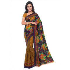 Mayawye Women's Faux Georgette Printed Saree With Unstitched Blouse 5.5Mtr (Gold)