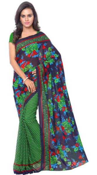 Mayawye Women's Faux Georgette Printed Saree With Unstitched Blouse 5.5Mtr (Green)