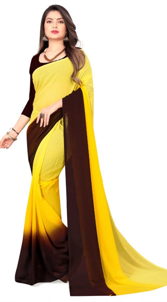 Mayawye Women's Georgette Solid Saree With Unstitched Blouse 5.5Mtr (Yellow)
