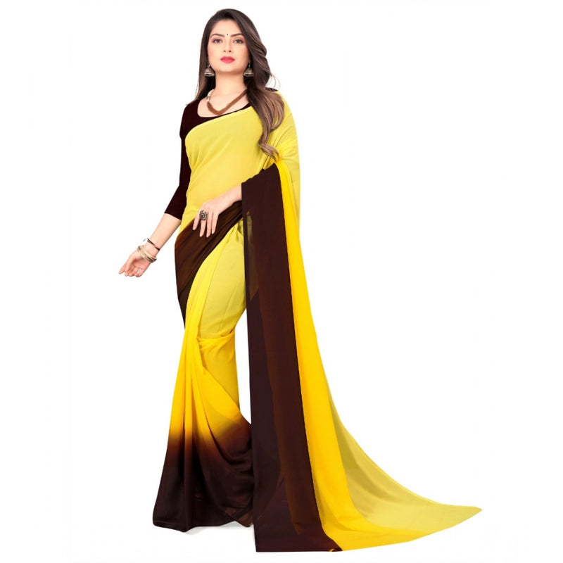 Mayawye Women's Georgette Solid Saree With Unstitched Blouse 5.5Mtr (Yellow)