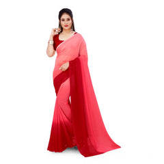 Mayawye Women's Georgette Solid Saree With Unstitched Blouse 5.5Mtr (Pink)