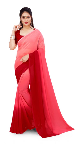 Mayawye Women's Georgette Solid Saree With Unstitched Blouse 5.5Mtr (Pink)