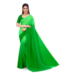 Mayawye Women's Georgette Solid Saree With Unstitched Blouse 5.5Mtr (Green)