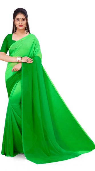 Mayawye Women's Georgette Solid Saree With Unstitched Blouse 5.5Mtr (Green)