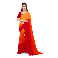 Mayawye Women's Georgette Solid Saree With Unstitched Blouse 5.5Mtr (Orange)