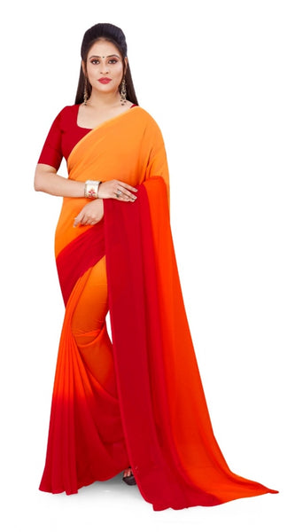Mayawye Women's Georgette Solid Saree With Unstitched Blouse 5.5Mtr (Orange)