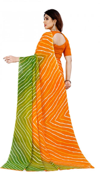 Mayawye Women's Faux Georgette Printed Saree With Unstitched Blouse 5.5Mtr (Yellow)