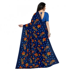 Mayawye Women's Faux Georgette Printed Saree With Unstitched Blouse 5.5Mtr (Blue)