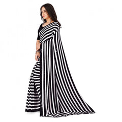Mayawye Women's Faux Georgette Printed Saree With Unstitched Blouse 5.5Mtr (Black)