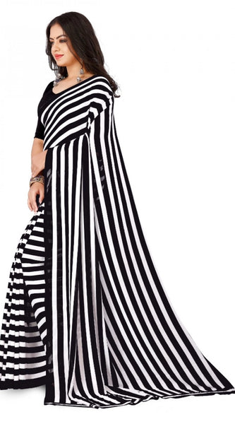 Mayawye Women's Faux Georgette Printed Saree With Unstitched Blouse 5.5Mtr (Black)