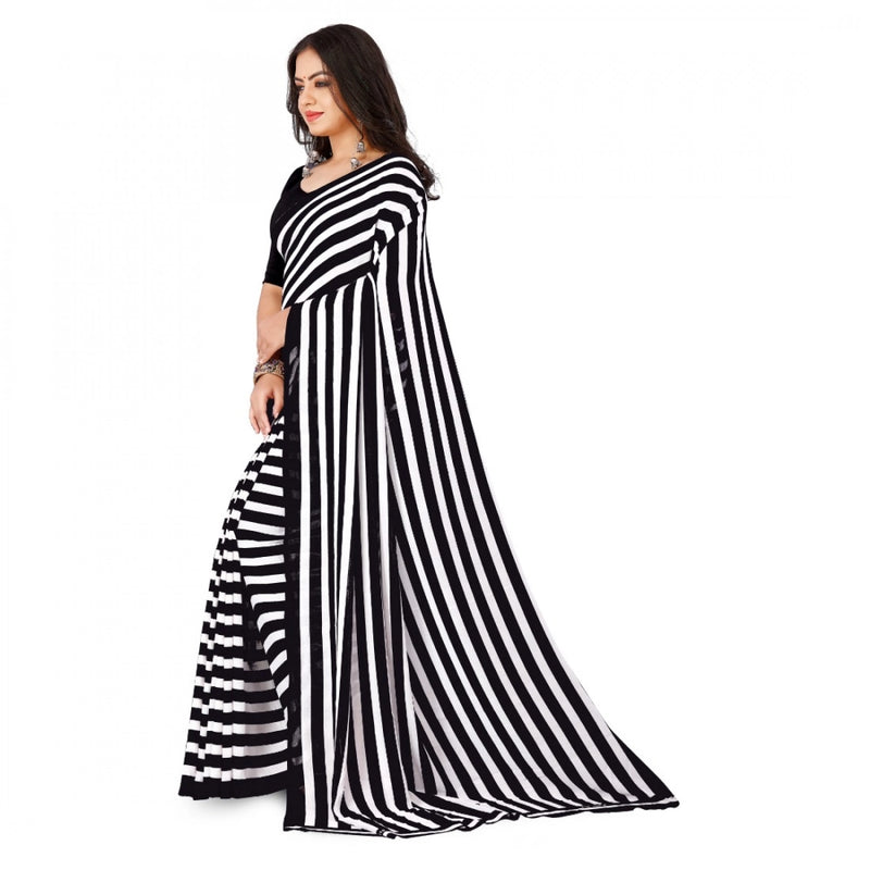 Mayawye Women's Faux Georgette Printed Saree With Unstitched Blouse 5.5Mtr (Black)