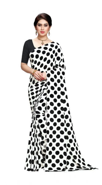 Mayawye Women's Georgette Printed Saree With Unstitched Blouse 5.5Mtr (W.Black)