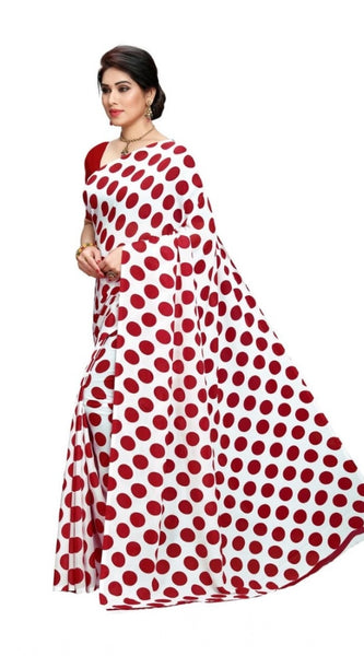 Mayawye Women's Georgette Printed Saree With Unstitched Blouse 5.5Mtr (W.Red)