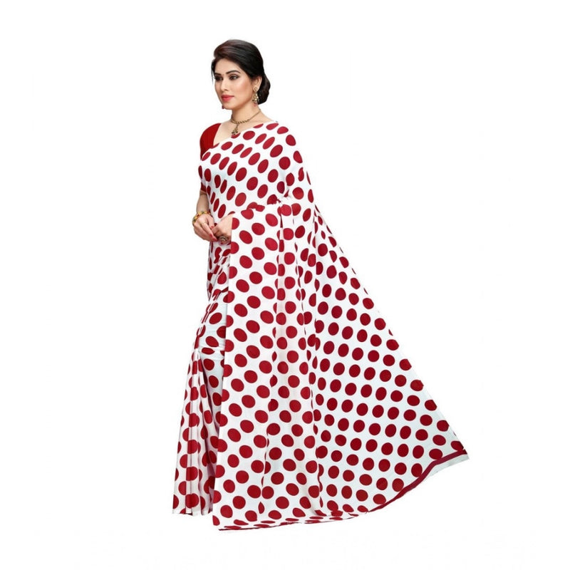Mayawye Women's Georgette Printed Saree With Unstitched Blouse 5.5Mtr (W.Red)