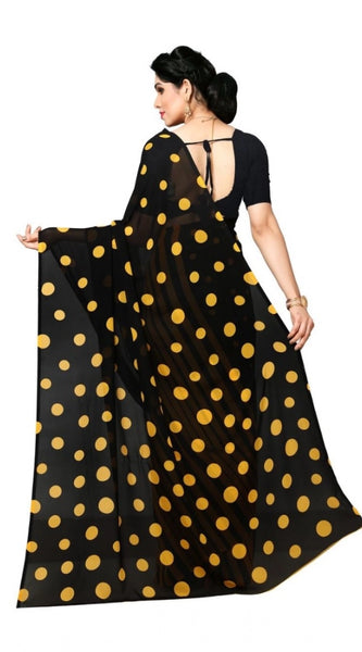 Mayawye Women's Georgette Printed Saree With Unstitched Blouse 5.5Mtr (Yellow)