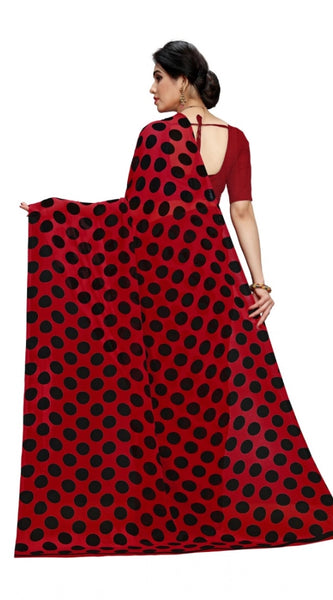 Mayawye Women's Georgette Printed Saree With Unstitched Blouse 5.5Mtr (R.Black)
