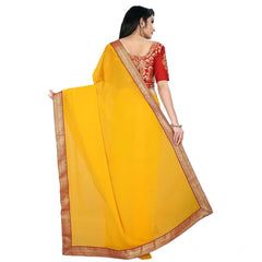 Mayawye Women's Chiifon Saree Printed Saree With Unstitched Blouse 5.5Mtr (Yellow)