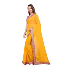Mayawye Women's Chiifon Saree Printed Saree With Unstitched Blouse 5.5Mtr (Yellow)