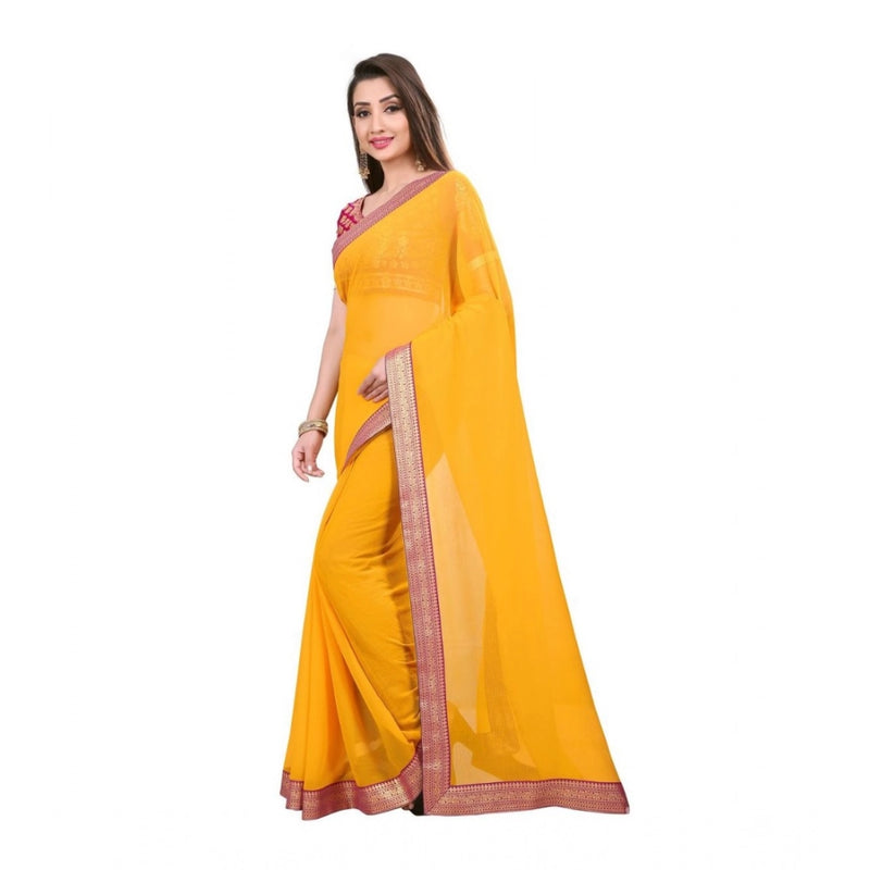 Mayawye Women's Chiifon Saree Printed Saree With Unstitched Blouse 5.5Mtr (Yellow)