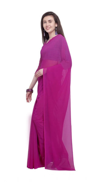 Mayawye Women's Dyed Solid Saree With Unstitched Blouse 5.5Mtr (Pink)