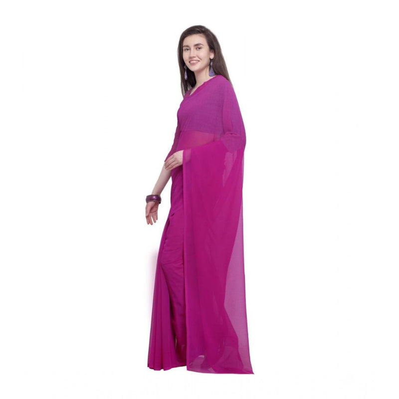 Mayawye Women's Dyed Solid Saree With Unstitched Blouse 5.5Mtr (Pink)