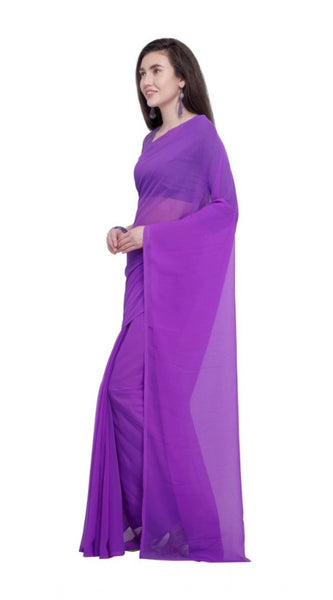 Mayawye Women's Dyed Solid Saree With Unstitched Blouse 5.5Mtr (Purple)
