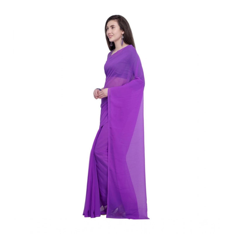 Mayawye Women's Dyed Solid Saree With Unstitched Blouse 5.5Mtr (Purple)