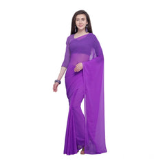 Mayawye Women's Dyed Solid Saree With Unstitched Blouse 5.5Mtr (Purple)