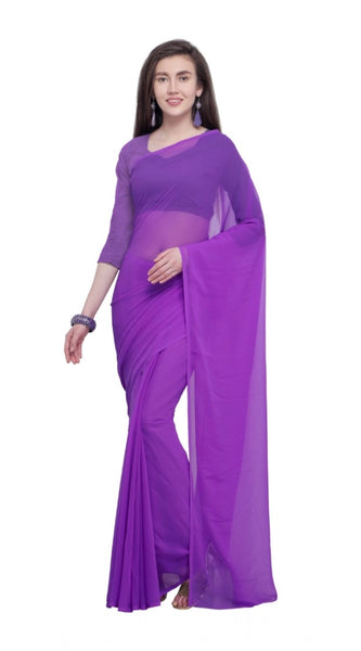 Mayawye Women's Dyed Solid Saree With Unstitched Blouse 5.5Mtr (Purple)