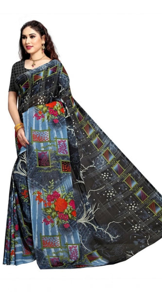 Mayawye Women's Georgette Printed Saree With Unstitched Blouse 5.5Mtr (Blue)
