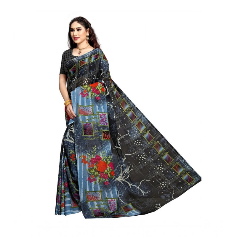 Mayawye Women's Georgette Printed Saree With Unstitched Blouse 5.5Mtr (Blue)
