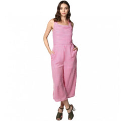 Mayawye Women's Polyester Striped Sleeveless Jumpsuit (Pink)