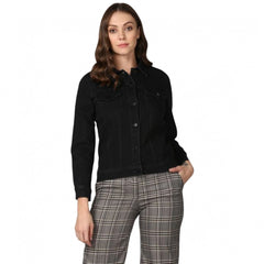 Mayawye Women's Denim Solid Long Sleeve Jacket (Black)