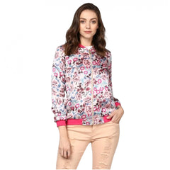 Mayawye Women's Satin Floral 3/4th Sleeve Jacket (Multicolor)