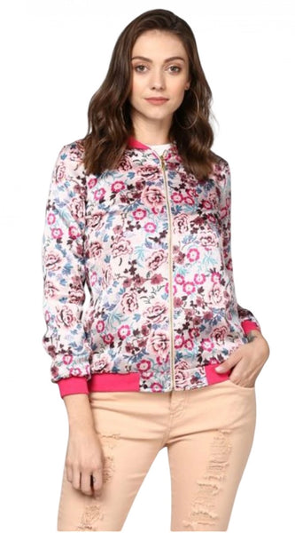 Mayawye Women's Satin Floral 3/4th Sleeve Jacket (Multicolor)
